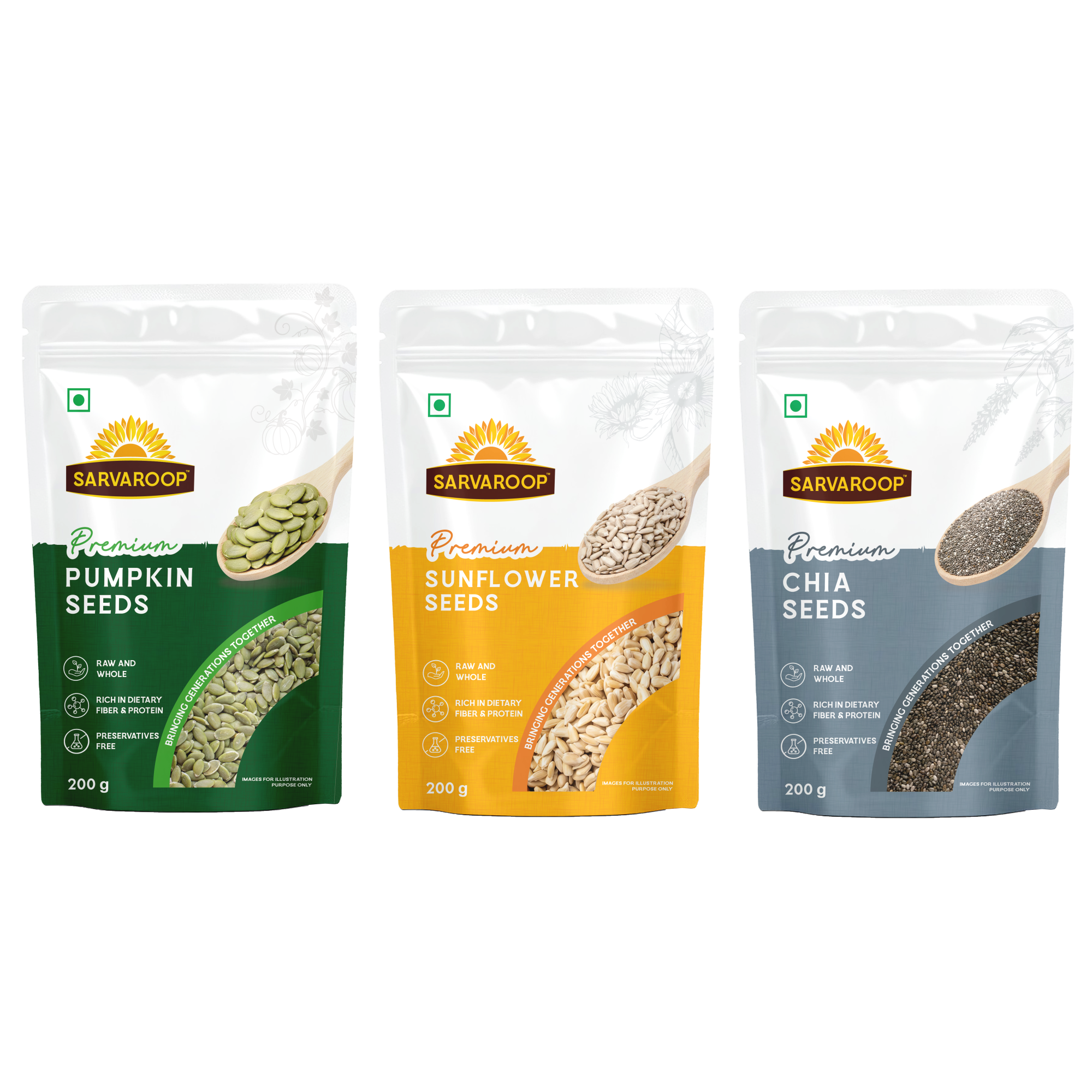 Pumpkin, Sunflower & Chia Seeds - Combo - 600g (200g each)