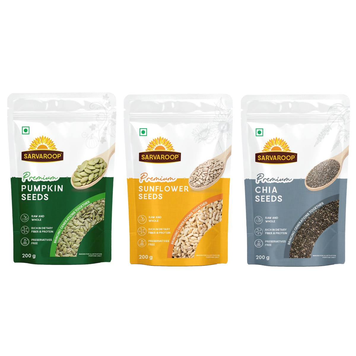 Pumpkin, Sunflower & Chia Seeds - Combo - 600g (200g each)