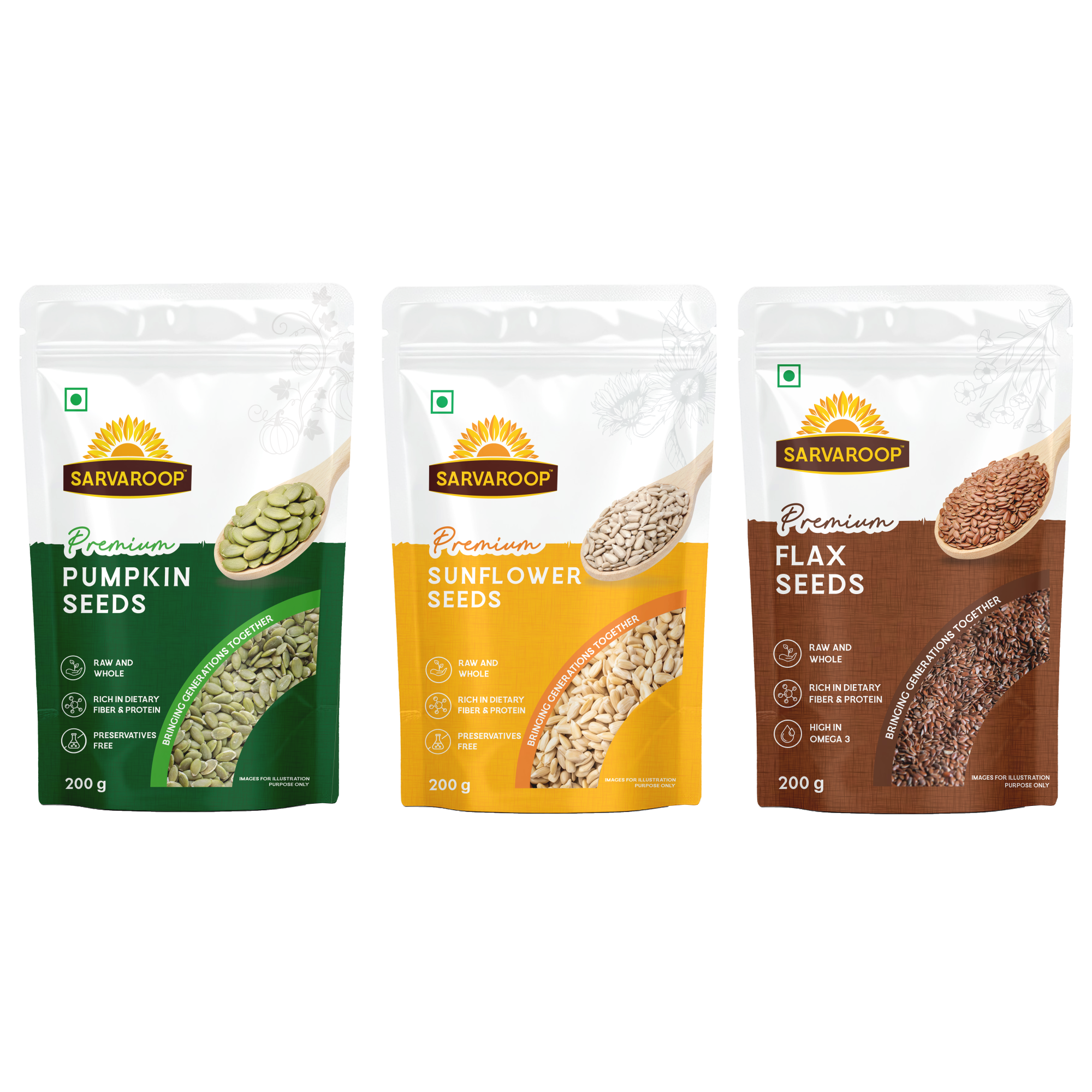 Pumpkin, Sunflower & Flax Seeds - Combo - 600g (200g each)