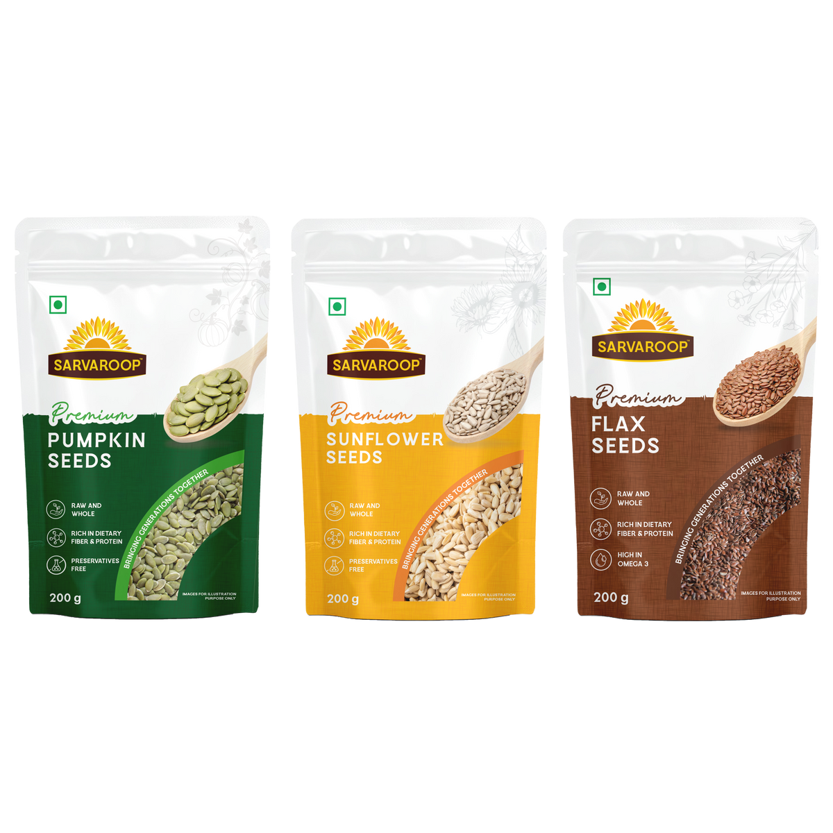 Pumpkin, Sunflower & Flax Seeds - Combo - 600g (200g each)