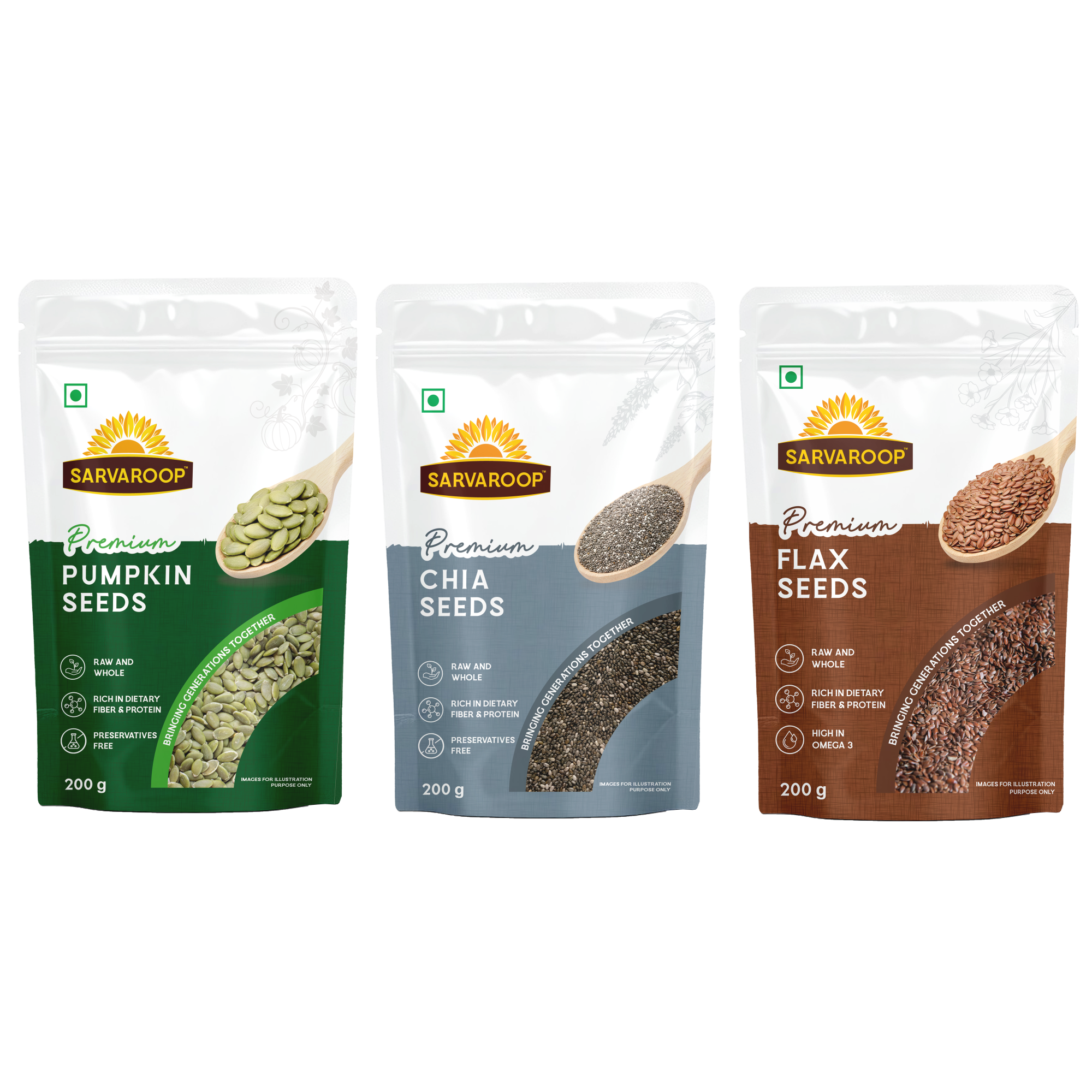 Pumpkin, Chia & Flax Seeds - Combo - 600g (200g each)