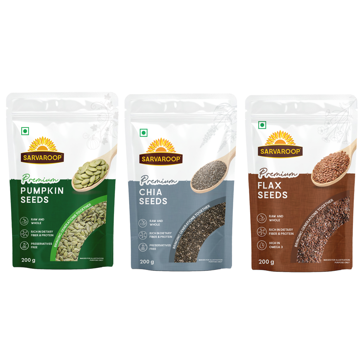 Pumpkin, Chia & Flax Seeds - Combo - 600g (200g each)