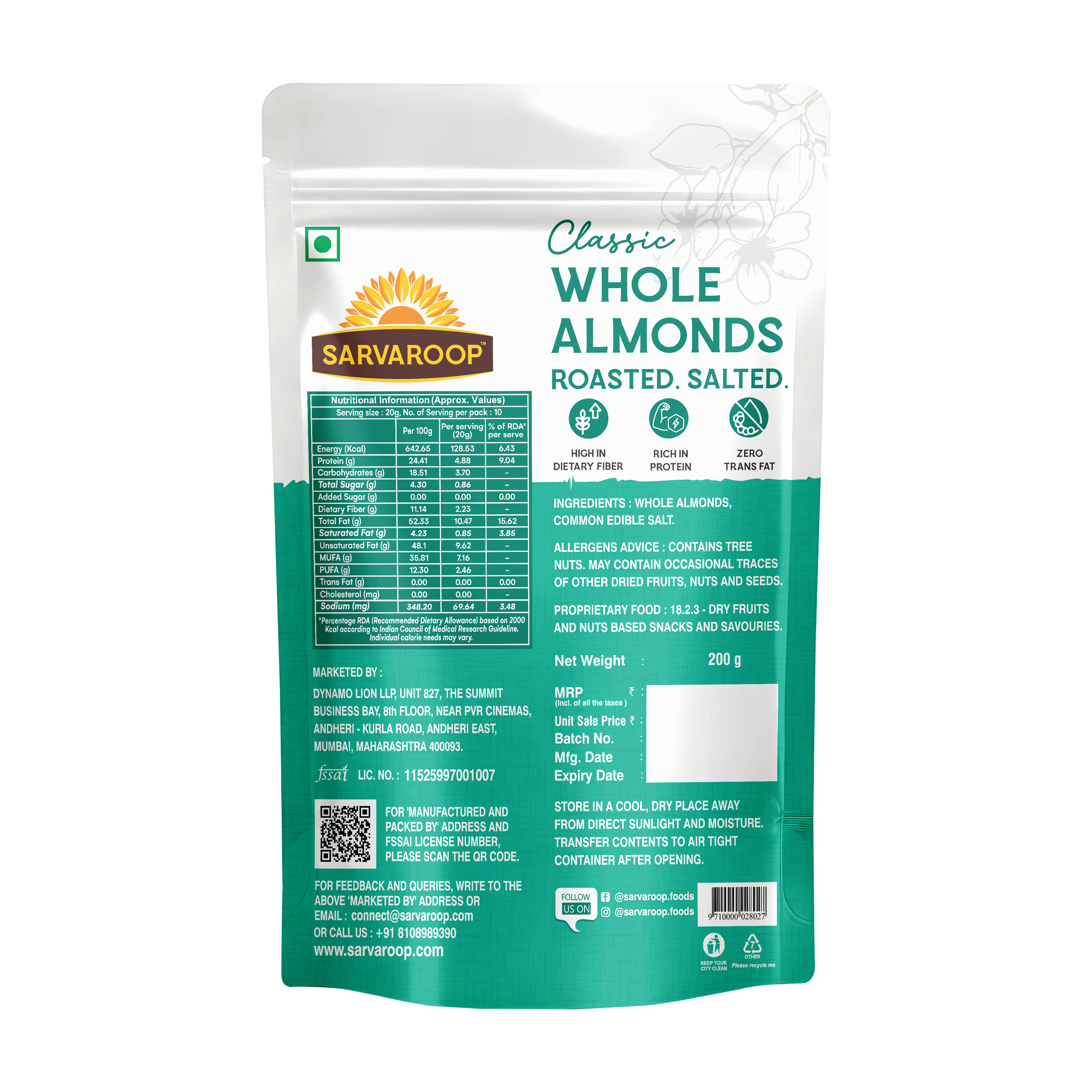 Whole Almonds. Roasted & Salted.