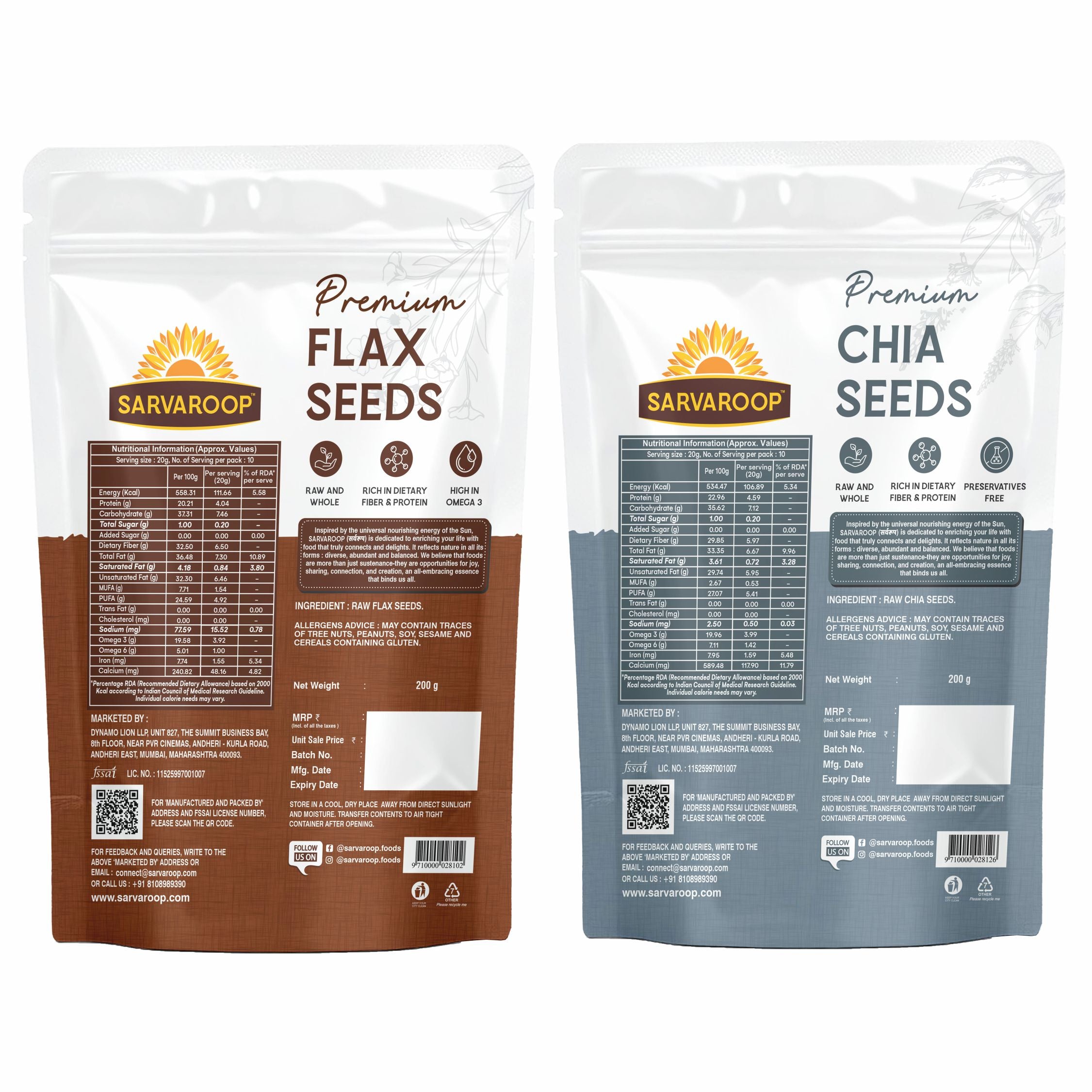 Flax & Chia Seeds - Combo - 400g (200g each)