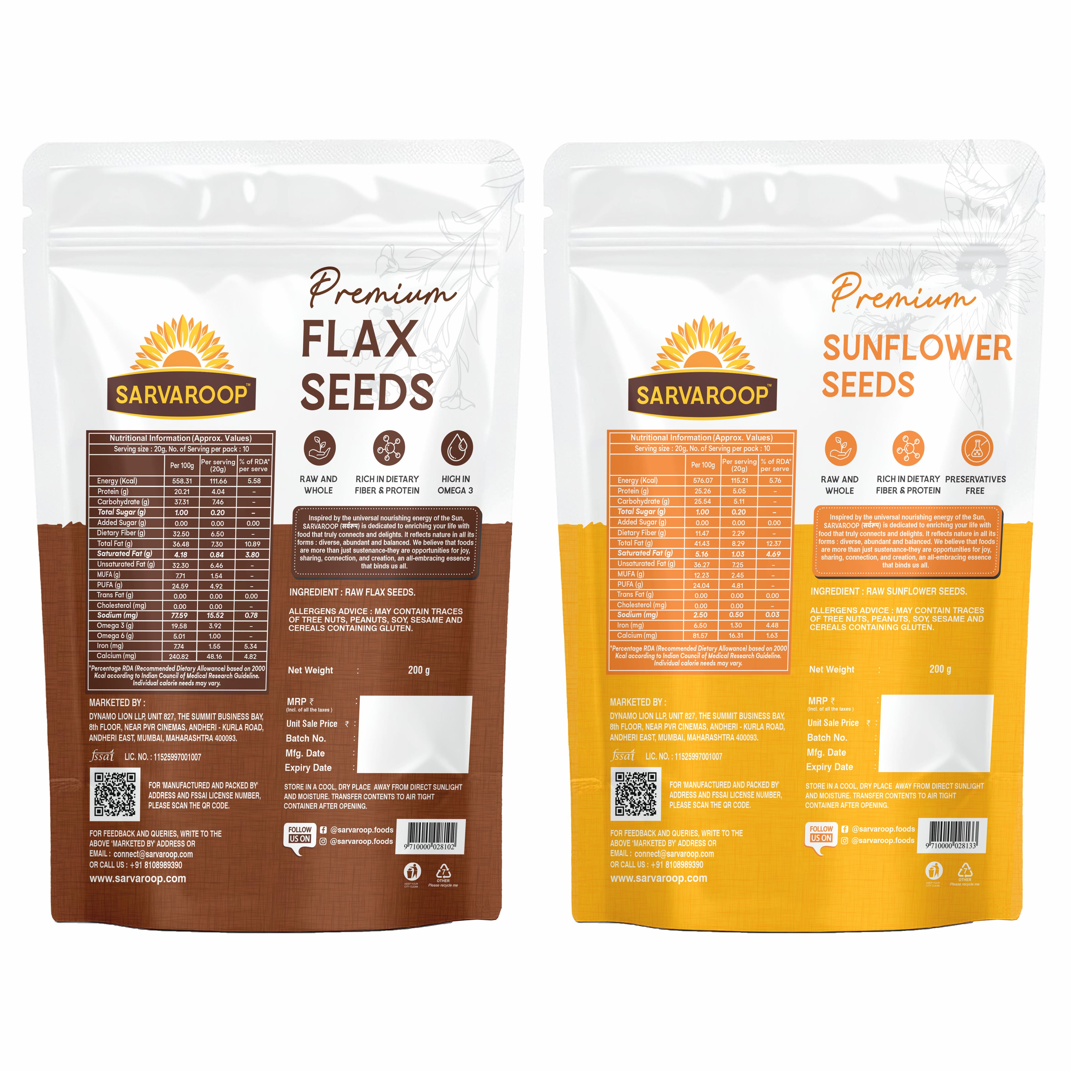 Flax & Sunflower Seeds Combo - 400g (200g each)