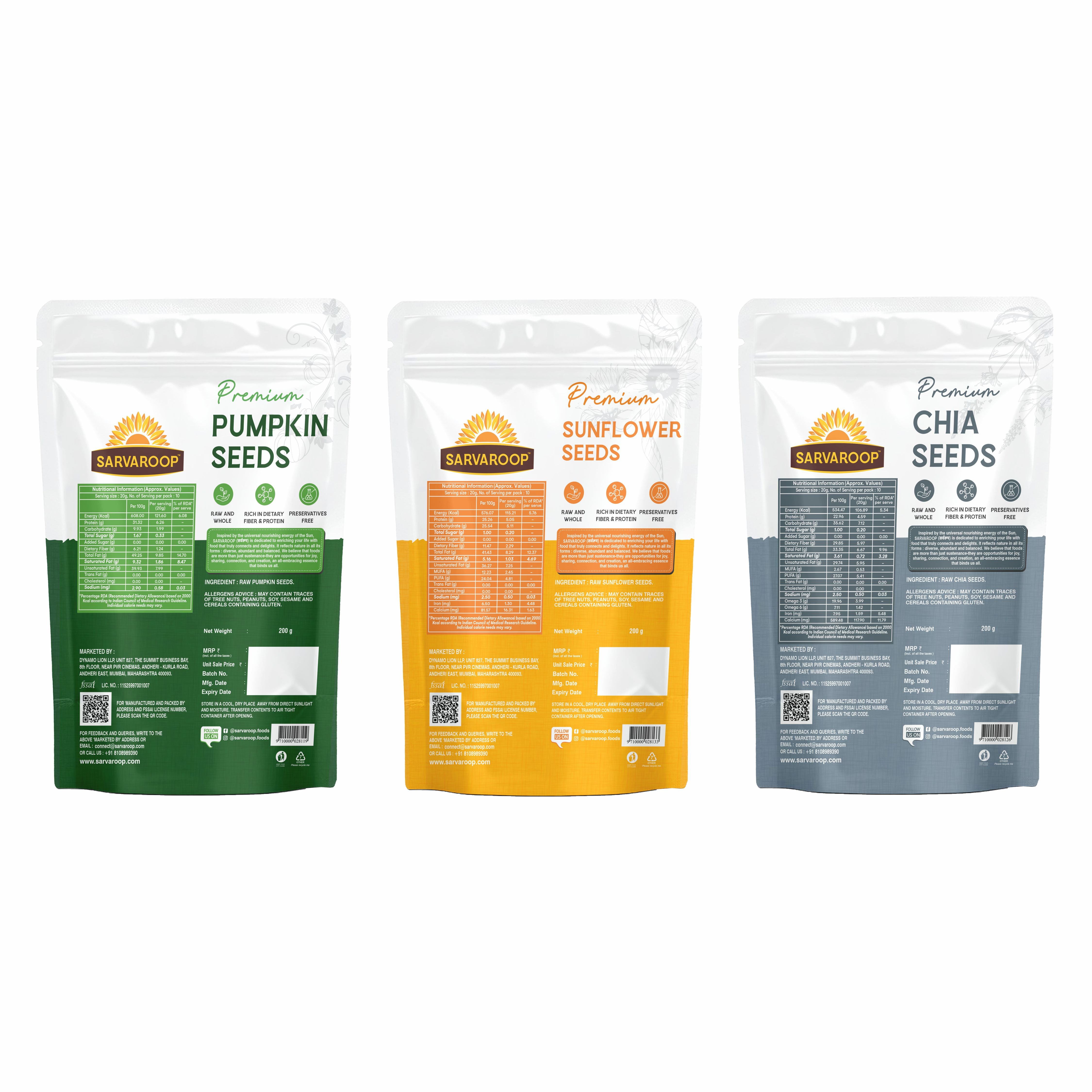 Pumpkin, Sunflower & Chia Seeds - Combo - 600g (200g each)