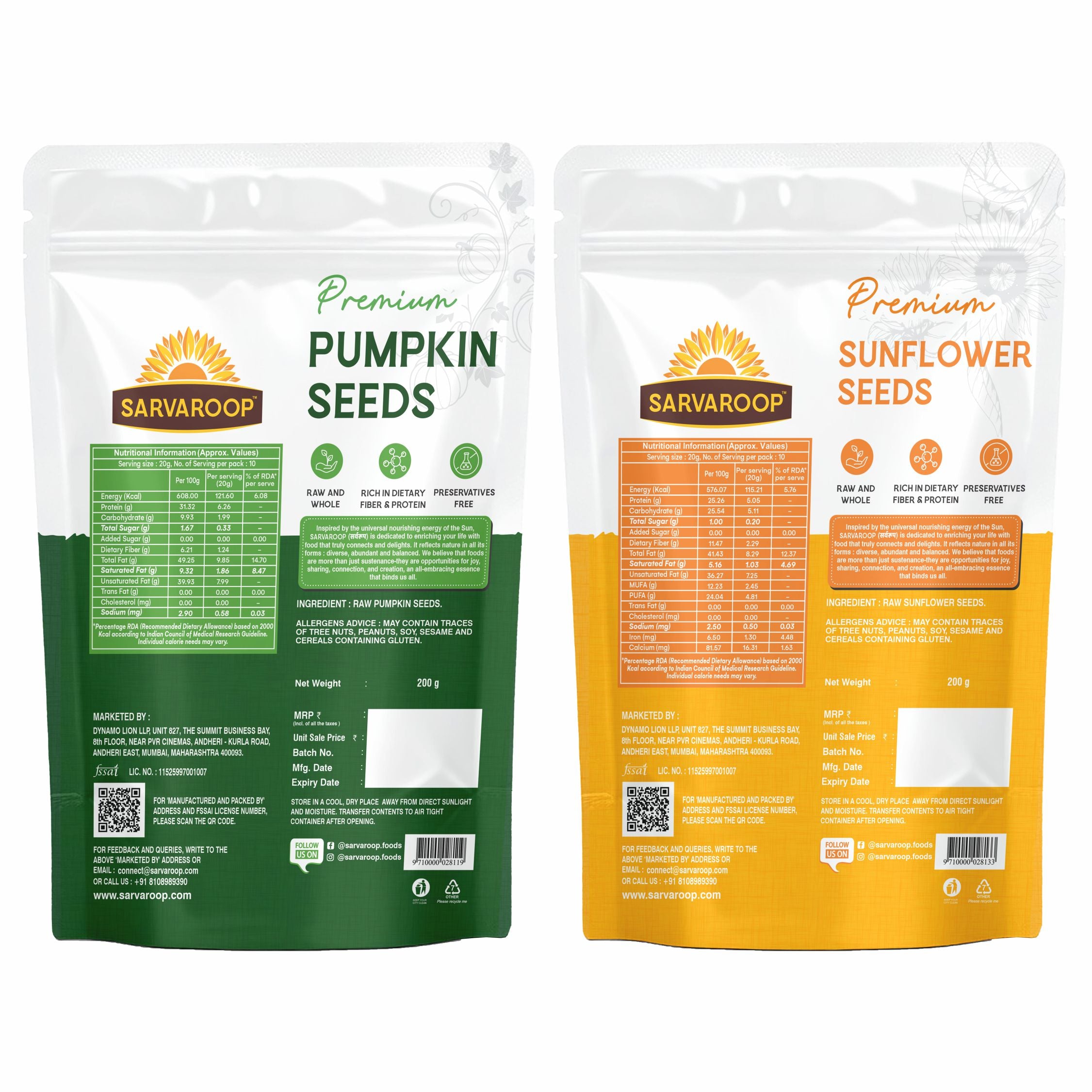 Pumpkin & Sunflower Seeds - Combo - 400g (200g each)